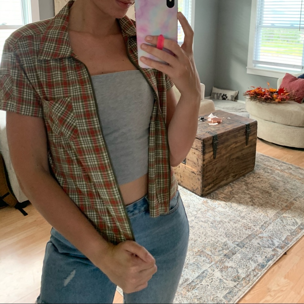 Short sleeve zipper flannel
